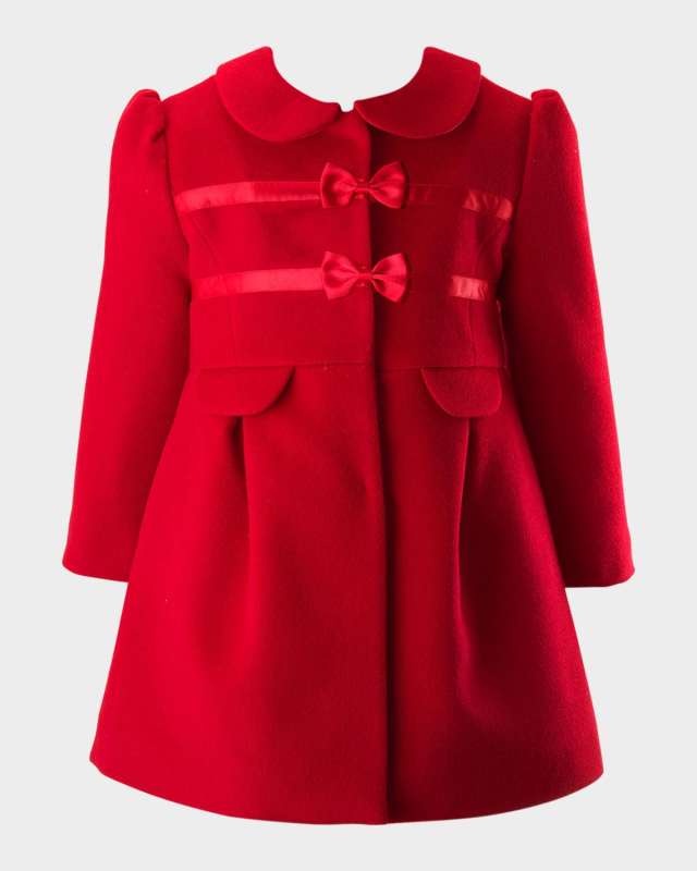 Girl's Wool Bow Trim Coat, Size 2-